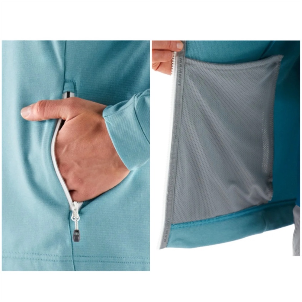 Mammut Women’s Calispell Fleece Hooded Jacket Light Pacific Melange Aqua UPF 50+ - Picture 3 of 14